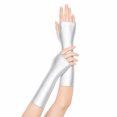 thumbnail image 5 of Unique Bargains 1 Pair Party Gloves Elegant Patent Leather Fingerless Short Style Long Opera Party Gloves 9.06"x3.54" Silver Tone, 5 of 5