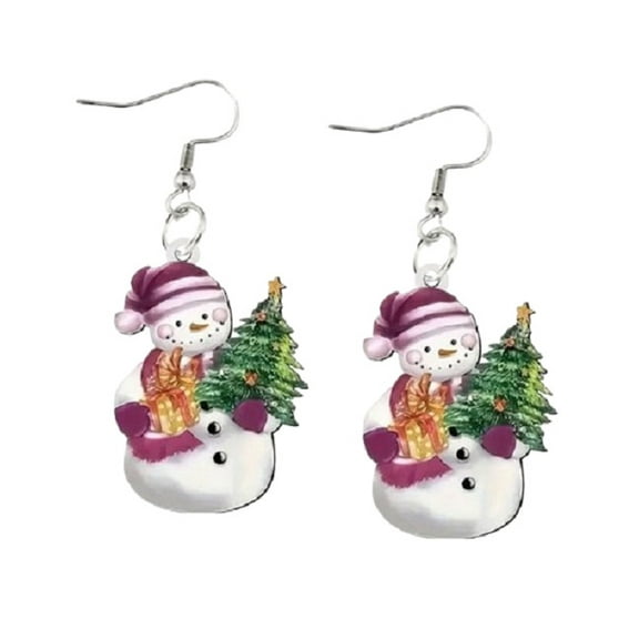 Snowman with Tree Christmas Holiday Earrings