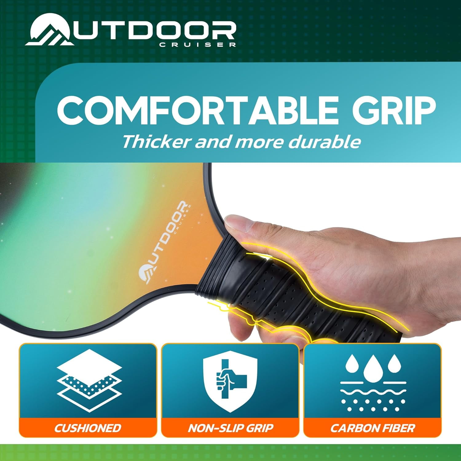 Outdoor Cruiser Pickleball Paddle Set – USAPA Approved, Premium Fiberglass Paddles with Lightweight Shock-Absorbing Grip, Includes 2 Rackets, 4 Balls, Grip Tapes, and Sling Carry Bag