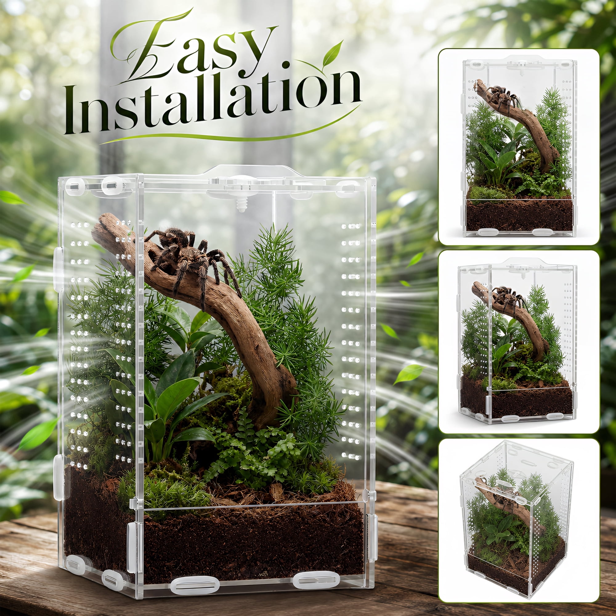 YTAKY Jumping Spider Enclosure, 7.87" x 4.72" x 4.72" Acrylic 360° View Terrarium with Flip-Top Lid & Vents, Habitat for Tarantula, Jumping Spider, Praying Mantis, Hermit Crab, Includes Tweezers