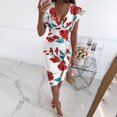 thumbnail image 1 of Women Floral V Neck Wrap Dress Ladies Evening Party Cocktail Bodycon Dresses, 1 of 8