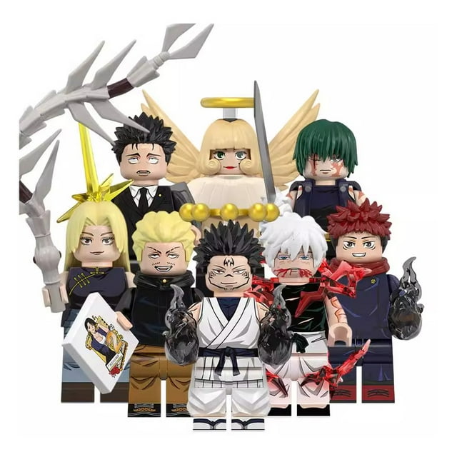 BuildNest Set de 8 piezas de Jujutsu Kaisen y Satoru Gojo | Figuras armables temáticas de anime | Ideas de regalo para fiestas de fans
