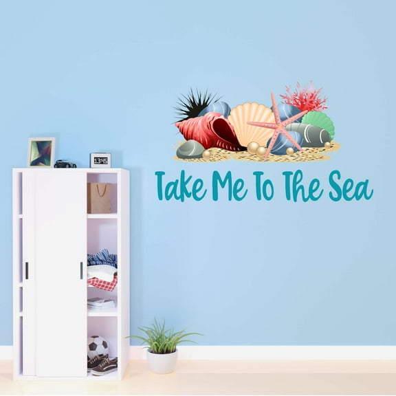 Seashells Take Me To The Sea Under Water Sea Creatures Crab Octopus Fish Seahorse Clam Shellfish Urchin Kelp Sweet Dreams Bedtime Unicorn Holiday Decorating Wall Decal Sticker - Size: 10 In X 6 In