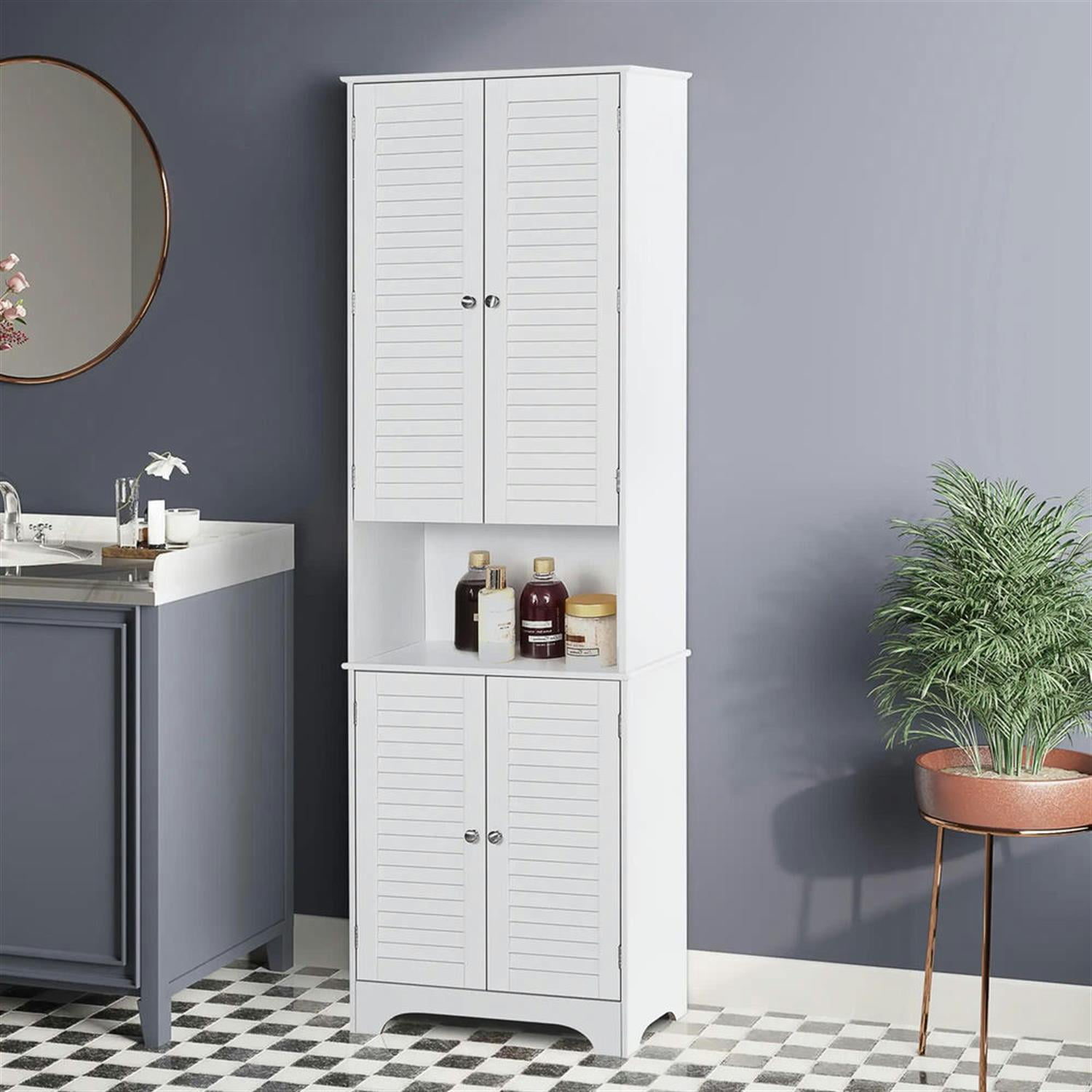 Demi Bonn 71" Tall Bathroom Storage Cabinet, Freestanding Linen Cabinet with Drawer and Adjustable Shelves for Living Room, Kitchen, Dining Room, Office, White