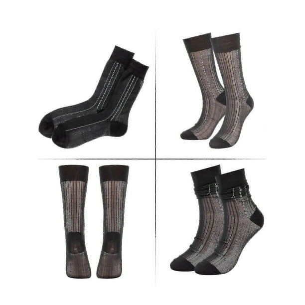 1-5 Pairs Mens Silk Socks Sheer Dress Socks Ultra Thin Nylon Business Sox Summer Cool Crew Socks (black)