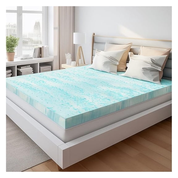 3 Inch Mattress Topper Full Size, Gel Memory Foam Mattress Pad, Certified, Ventilated Bed Topper for Pressure Relief Back Pain, Blue