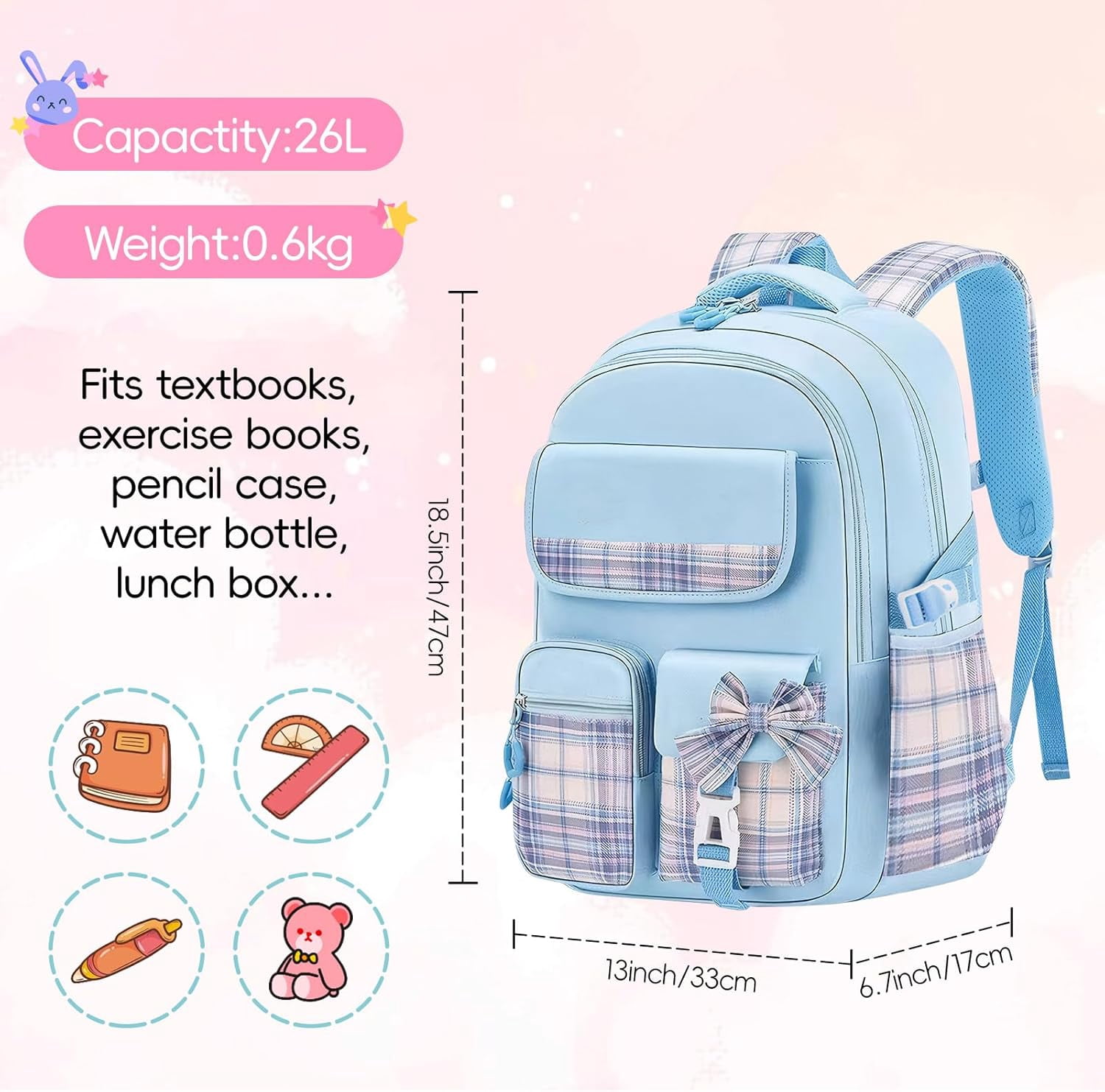Gynky School Backpack  School Bags for Middle School Students Book Bag for Elementary Primary Kawaii Backpack