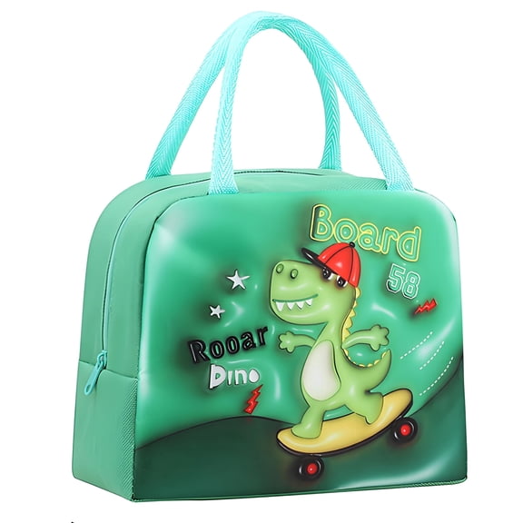 NIETEIN Lunch Bag Box Insulated Cooler Portable Reusable (Skateboarding Dinosaur)
