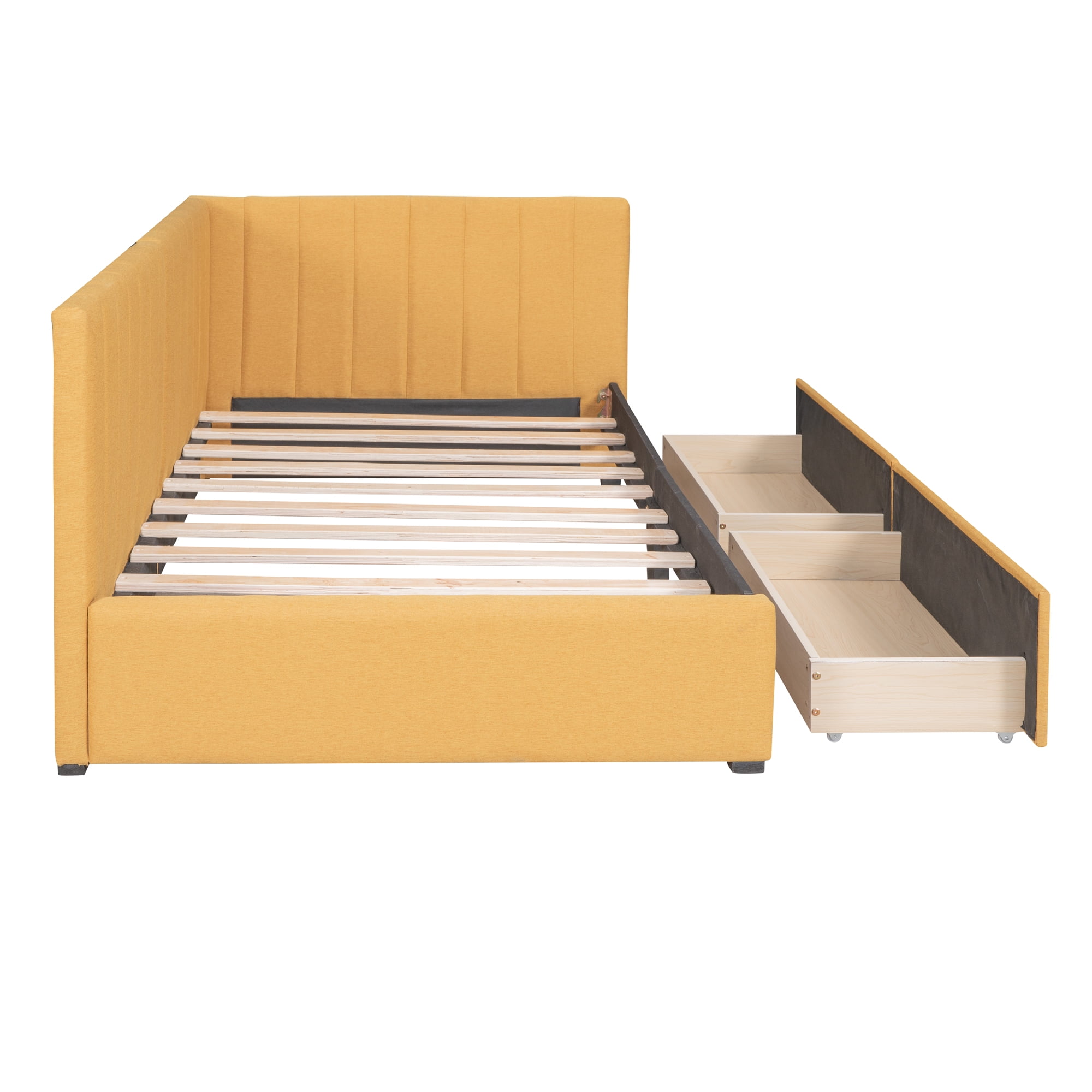 Aukfa Upholstered Daybed with Two Storage Drawers, Twin Sofa Bed Daybed, Yellow