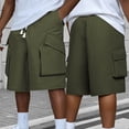 thumbnail image 2 of Besolor Men's Cargo Shorts Wide Leg Elastic Drawstring Waisted Casual Loose Outdoor Hiking Workout Knee Length Pants with Multi Pockets(X-Small,Army Green), 2 of 7