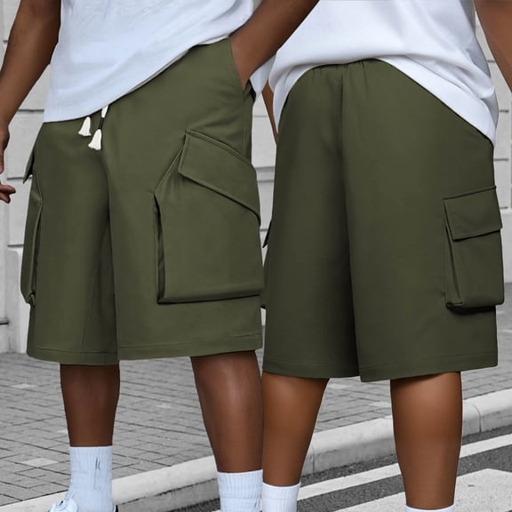 Men's Hiking Cargo Shorts Quick Dry Lightweight Elastic Waist Drawstring Travel Shorts with Multi Large Pockets for Fishing Camping Golf Army Green XXL