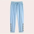 thumbnail image 4 of Cotton Linen Capri Pants for Women High Elastic Waisted Drawstring Cropped Pant 2025 Summer Casual Trouser with Pocket Sky Blue,M, 4 of 7