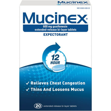 Mucinex 12 Hour Chest Congestion Expectorant Relief Tablets, 20 Count, Thins & Loosens