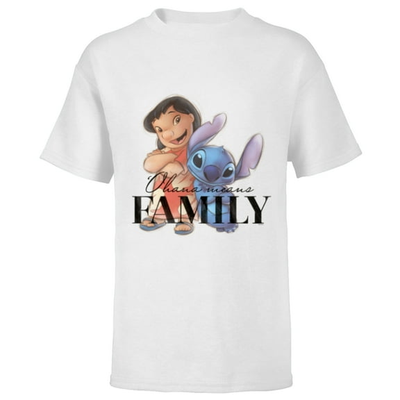 Disney 100 Anniversary Lilo & Stitch D100 Quote ‘Ohana - Short Sleeve T-Shirt for Kids - Customized-White