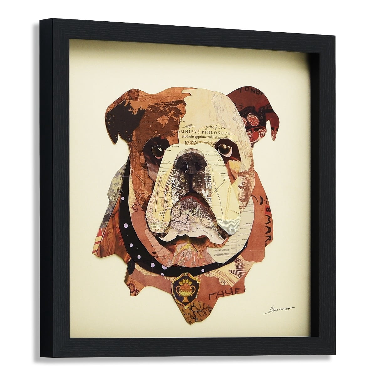 Empire Art Direct English Bulldog Pup Dimensional Collage Framed Graphic Art Under Glass Wall Art, 17" x 17" x 1.4", Ready to Hang