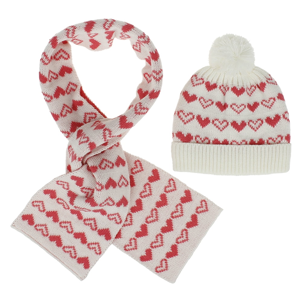 Kids Warm Hat And Scarf Winter Knitted Fluffy Ball Beanie Cap Scarf Cartoon Splicing Set For Toddler Boys Girls 1 4 Years Walmart Com