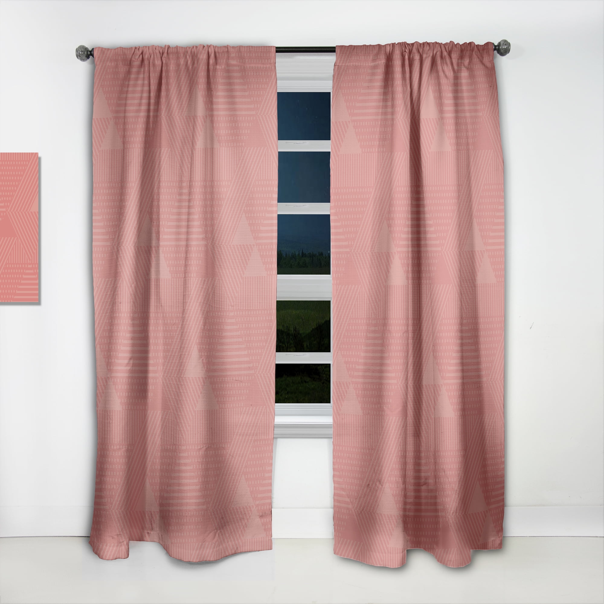 Designart 'Triangual Coral Retro Pattern' Mid-Century Modern Curtain Panel