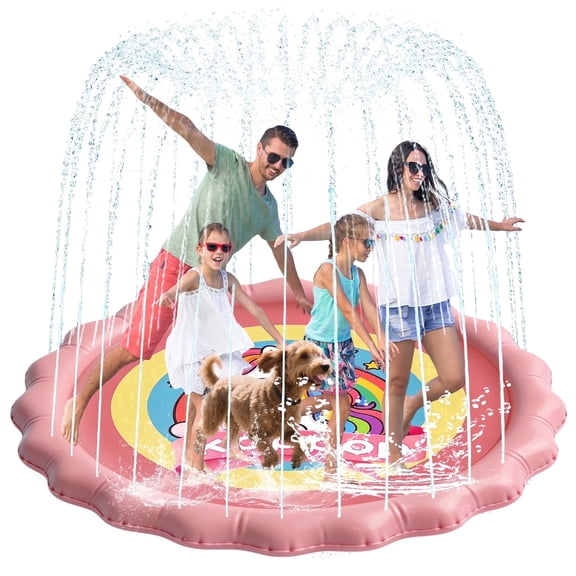 KOPPOP 68" Splash Pad, Non-Slip Outdoor Water Play Mat for Kids and Dogs, Pink