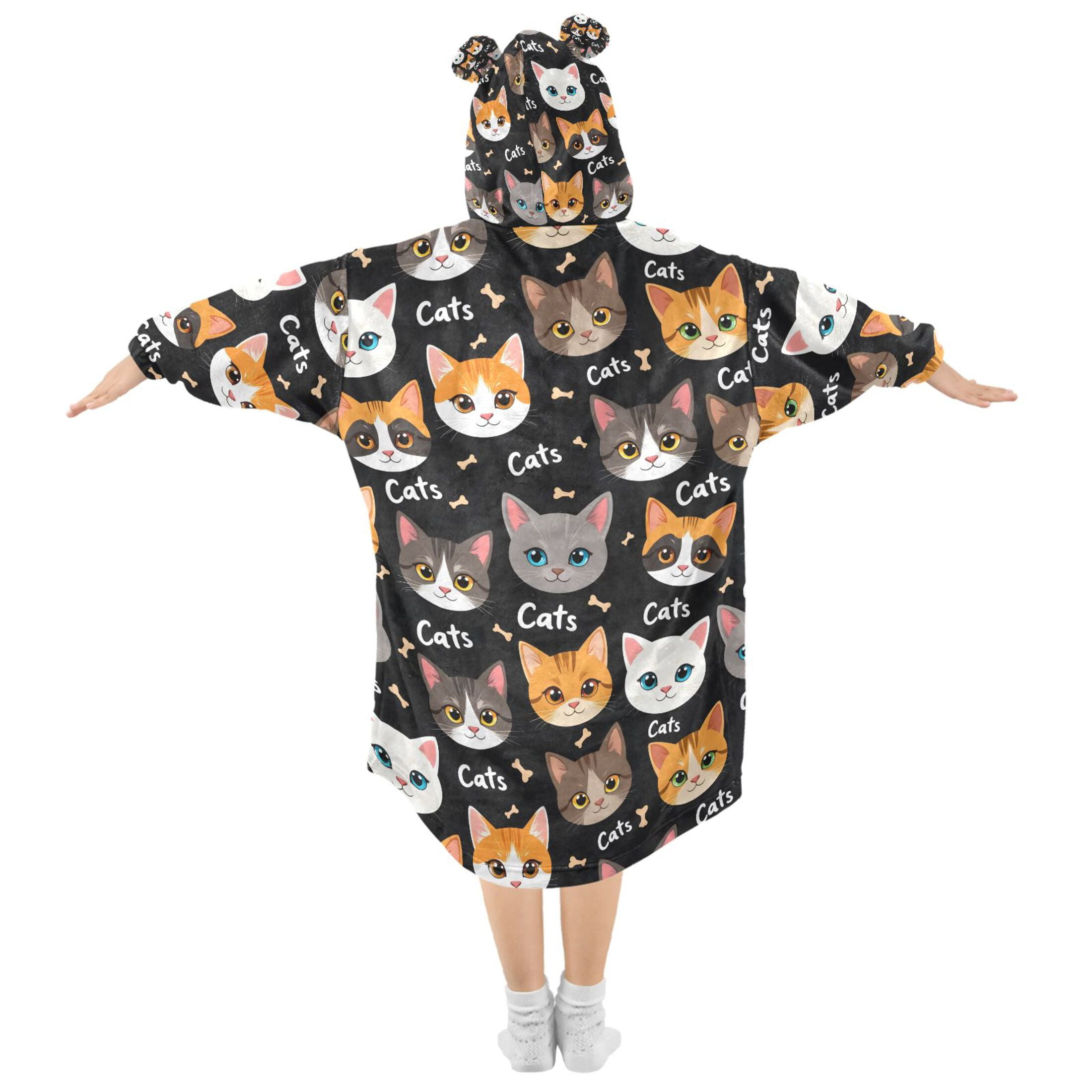 joogoo Wearable Blanket Hoodie for Cat Bones Flannel Sherpa Pocket 3-14 YR S