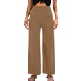 thumbnail image 1 of Pantalones De Pierna Ancha Ajuste Casual Color Puro Elasticidad Transpirable Rayas Mujer Pantalones Largos Caqui M, 1 of 5