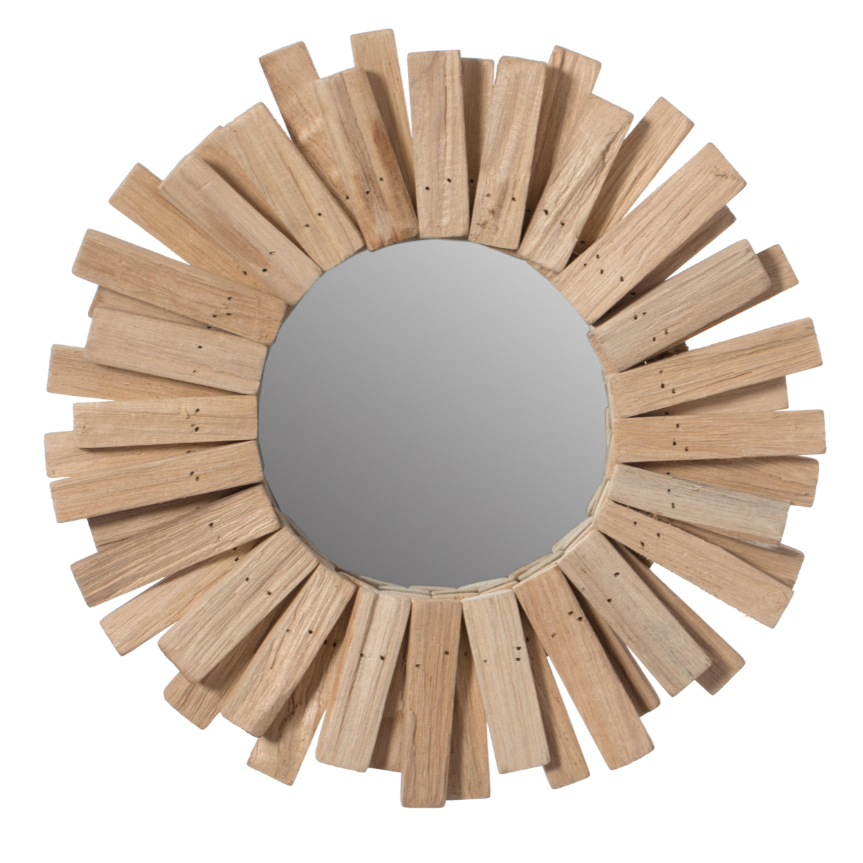 Hanging Sunburst Round Natural Wood Wall Mirror for the Entryway
