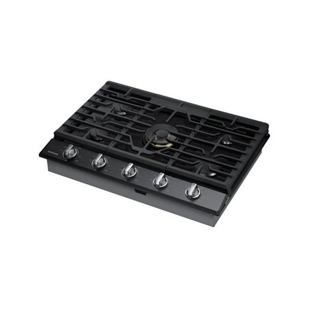 Samsung - 36" Built-In Gas Cooktop with WiFi and Dual Power Brass Burner - Black Stainless Steel