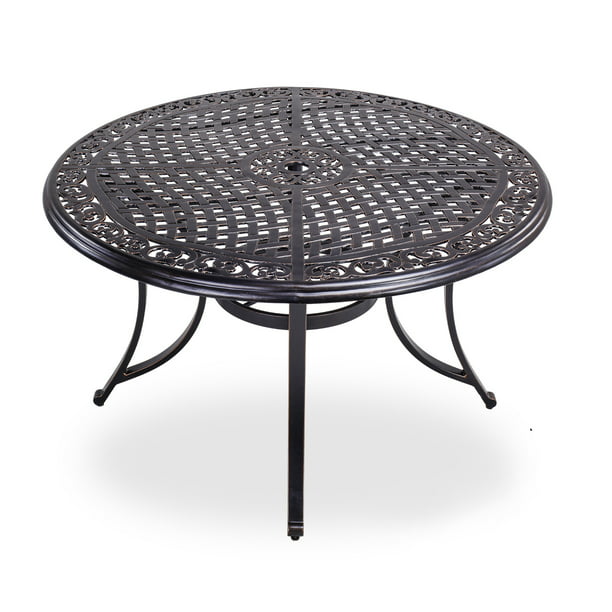 48 Round Patio Dining Table With Umbrella Hole Aluminum Casting Top Outdoor Furniture Com - Spray Paint Aluminum Patio Table With Umbrella Hole
