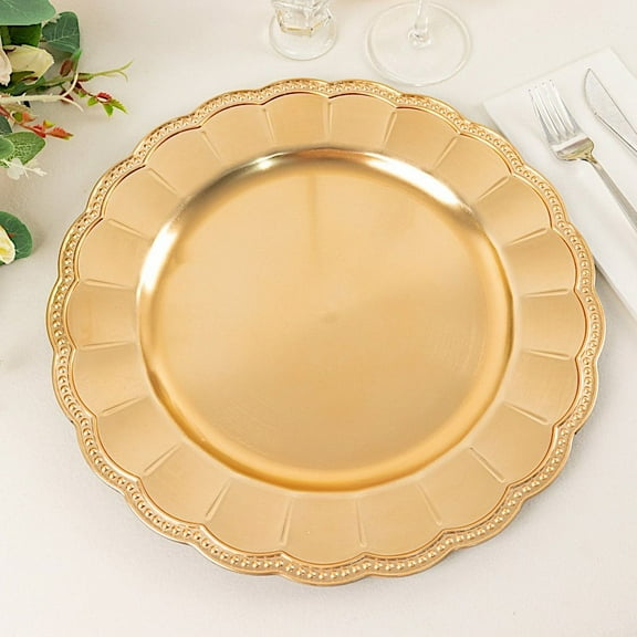 BalsaCircle 6 Metallic Gold 13" Round Plastic Charger Plates Beaded Sunflower Trim Party Events Decorations