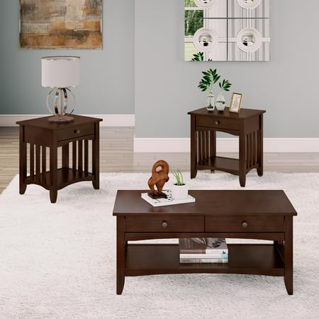 solid coffee table 3pc corliving drawers crestway tables end wood