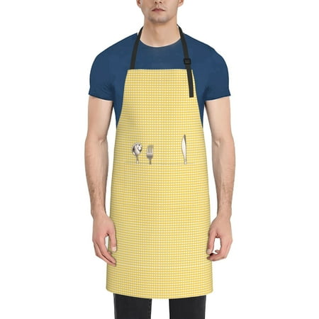 

Rateoe Yellow Gingham Aprons with Pocket Men Womens Aprons Waterproof Adjustable Cooking Aprons for Kitchen Gardening and Salon