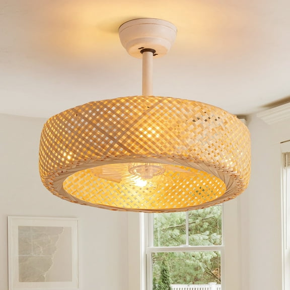 HOOMEDELIER 20" Boho Ceiling Fan with Light , Fandelier Ceiling Fan and Remote, Bladeless Caged Fan for Bedroom Living room