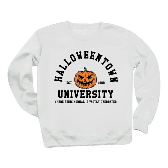 XMHJSMD Halloween Sweatshirts Women Halloweentown University: Pumpkin Halloween Hoodie Funny Spooky Ghost Pullover Sweatshirt Street Wear Tops White L