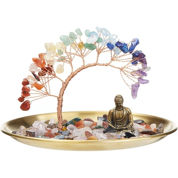 7 Chakra Crystal Tree with Buddha Statue, Yoga Meditation Decor for Good Luck, Wealth, Health, Buddha Home Decor
