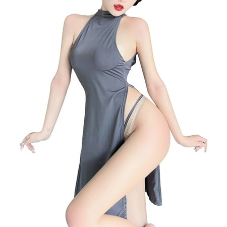 Midwennn Sexy Lingerie For Women Cheongsam Split Long Skirt Pajamas Plus Size Long Lingerie for Women Lace Lingerie for Women