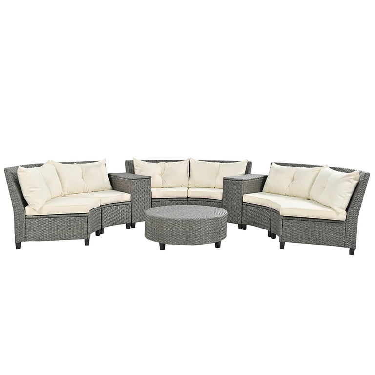 Churanty Half Moon Patio Set Outdoor Curved Rattan Sofa All