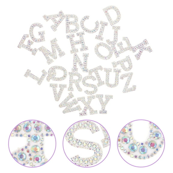 26pcs Glitter Iron On Letter Patches Self Adhesive Letter Patches Rhinestone Letters