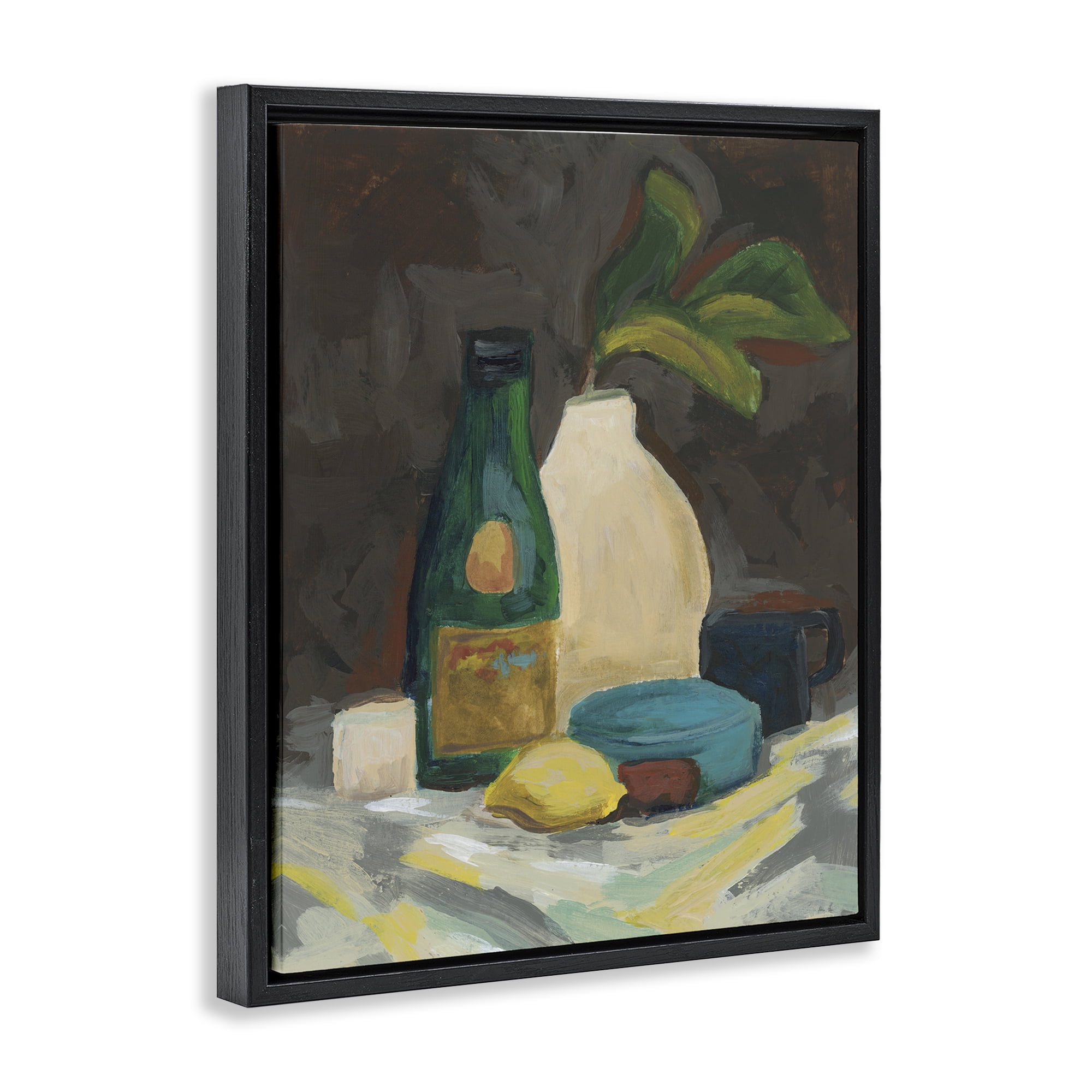 Stupell Industries Traditional Still Life Depiction Plants & Flowers Painting Black Floater Framed Canvas Art Print Wall Art, 17 x 21