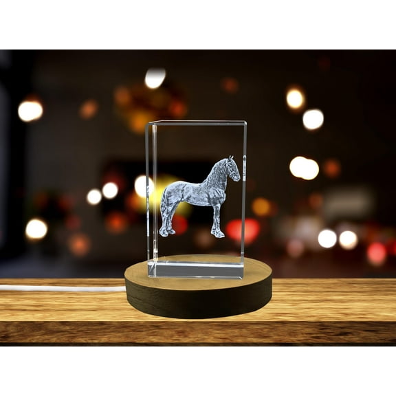 Friesian Horse 3D Engraved Crystal Gift | Majestic Black Horse Crystal Statue