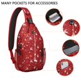 thumbnail image 2 of Sling Backpack,Red Christmas Deer Pattern Sling Bag with Water Bottle Holder,Waterproof Sling Bag for Men/Women with Headphone Jack for Hiking,Travel, 2 of 6