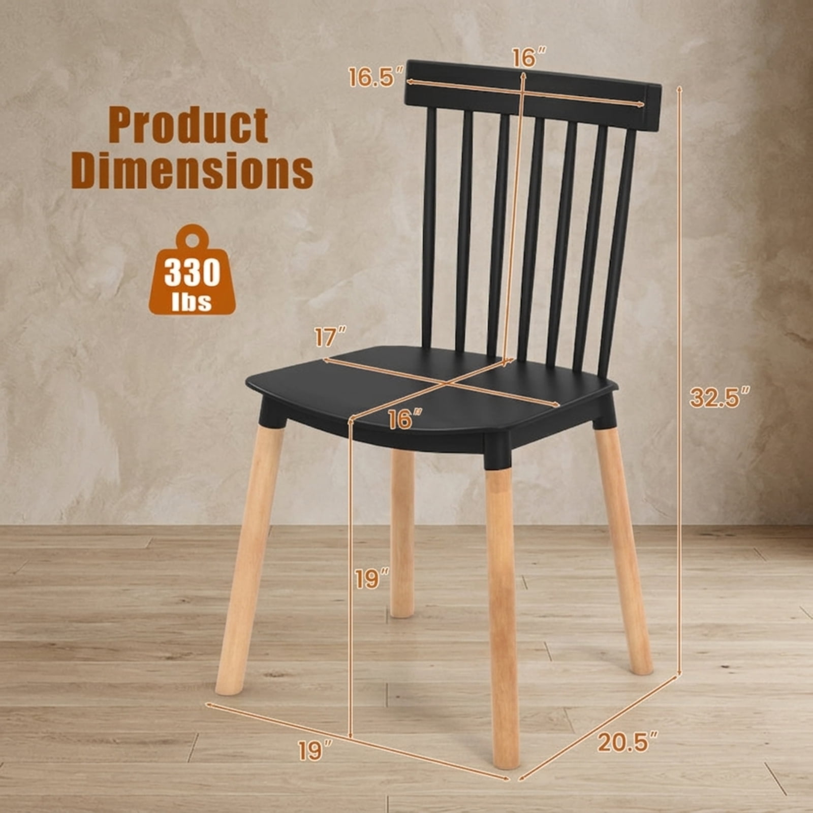 Furnibear Set of 4 Windsor Dining Chairs with Spindle Backs and Curved Seats for Kitchen Dining Room Living Room Home, Black