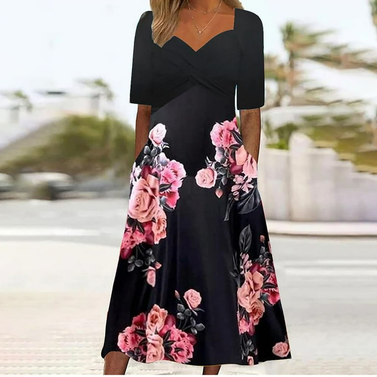 RYKJLWY Wedding Guest Dresses for Women 2023 Autumn Women's Fashion Print Square Neck Mid Sleeve Mid Length Dress Milkmaid Dress Women (Black,M) - Walmart.com RYKJLWY Wedding Guest Dresses for Women 2023 Autumn Women's Fashion Print Square Neck Mid Sleeve Mid Length Dress Milkmaid Dress Women (Black,M) - Walmart.com