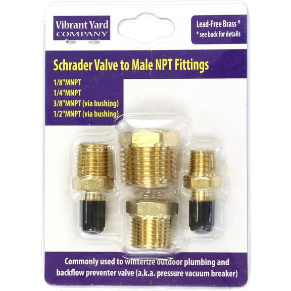 Schrader Valve to Male NPT Fittings | Adapters to Winterize Backflow Preventer and Pressure Vacuum Breaker (PVB) for Sprinkler Systems| Blowout Method Using Air Compressor (Lead-Free Brass)