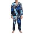 thumbnail image 3 of Susaid Futuristic Blue Light White Tiger Print Men's Long Sleeve Pajama Set, Two-Piece Button-Down Loungewear PJs Set, Comfortable Sleepwear for Relaxation-Large, 3 of 7