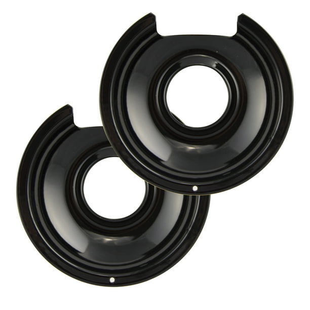 Range Kleen Small Drip Pans, Style D, Black Porcelain, Set of 2