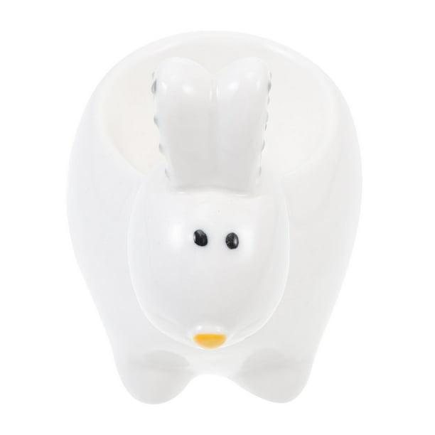 1 huevera de cerámica con forma de conejo de dibujos animados (blanco)