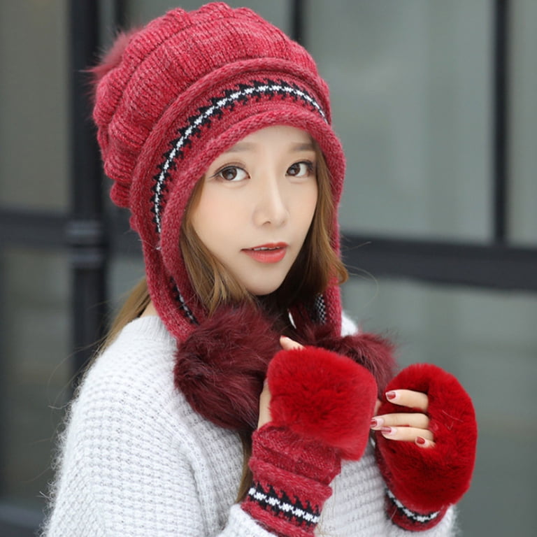 Women Winered Winter Peruvian Cover Ears Beanie Hat Ear Flaps Sherp Ski Snow ZACPNCV Women Winter Peruvian Cover Ears Beanie Hat Ear  main image 3