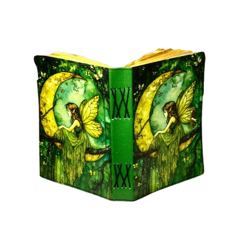 Handmade Leather Journal with Fairy Artwork – 5x7 Inch Vintage Notebook with 200 Deckle Paper Pages, Locking Clasp, Handmade Gift Diary for Writing, Sketching & Collecting