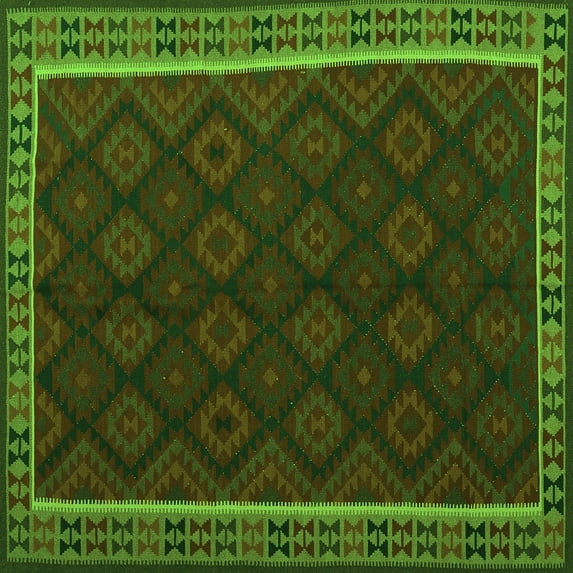 Ahgly Company Indoor Square Oriental Green Traditional Area Rugs, 6' Square