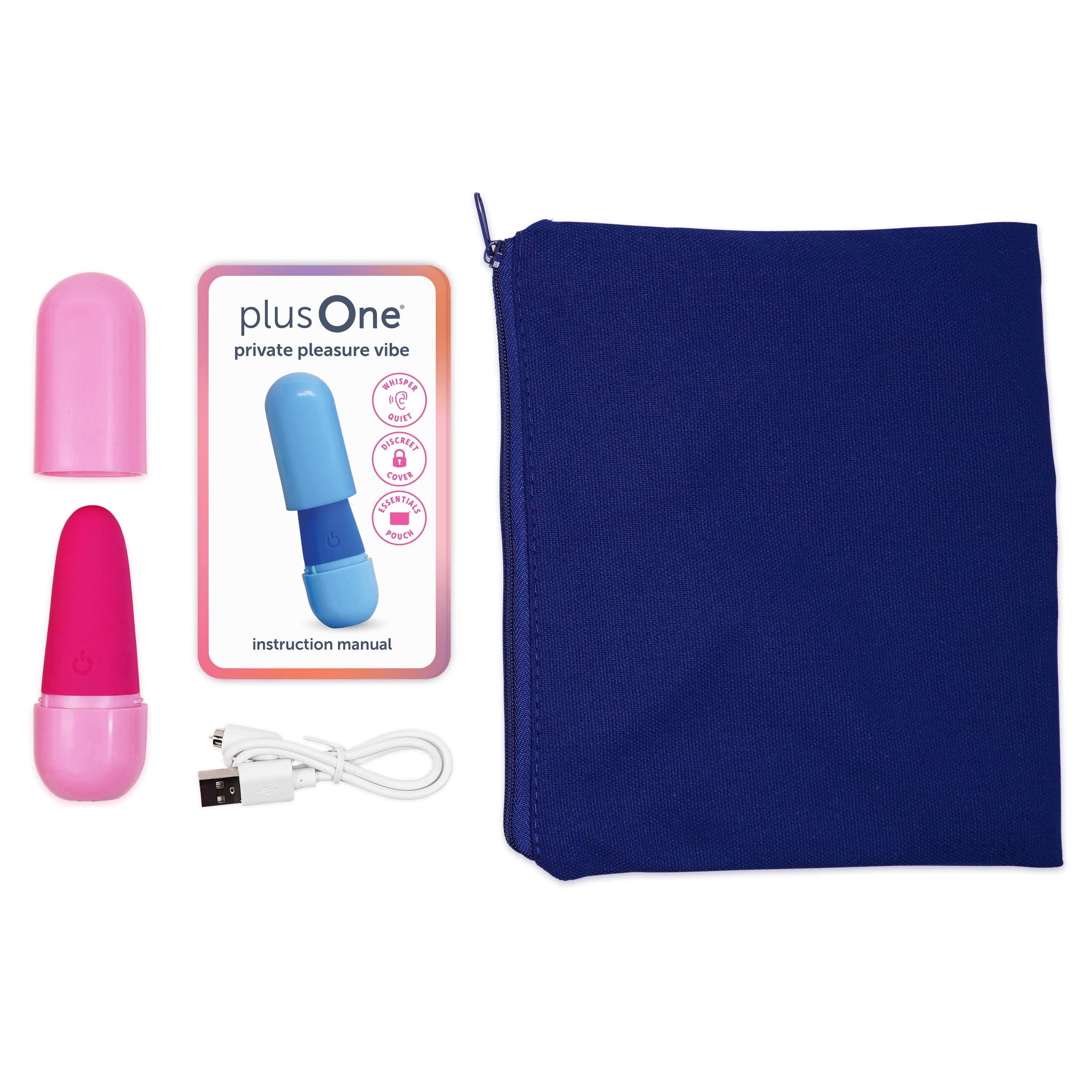 plusOne Private Pleasure Vibrator, Whisper-Quiet, Pink, Rechargeable