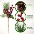 thumbnail image 2 of Ensemble de 37 Pcs de Pics Floraux Artificiels de Noël: Baies Rouges Assorties, Branches de Sapin de Noël, Faux Pin, Tiges de Houx avec Pommes de Pin pour Couronne, Guirlande et Arrangement Floral, 2 of 5